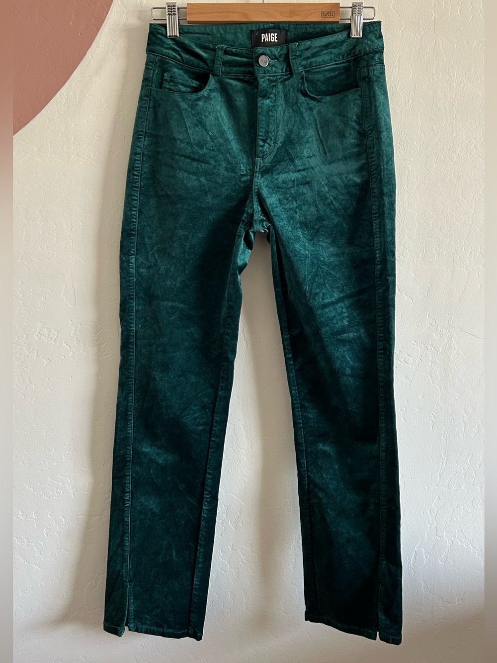 PAIGE Dark Emerald Velvet Straight-Leg Jeans